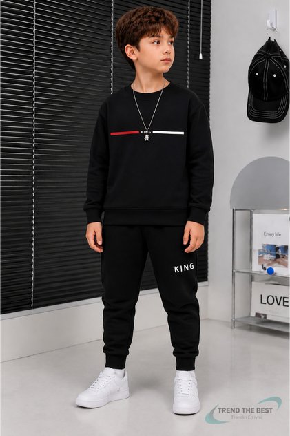Winter Unisex Black Tracksuit, Black Sweat Top and Bottom Set