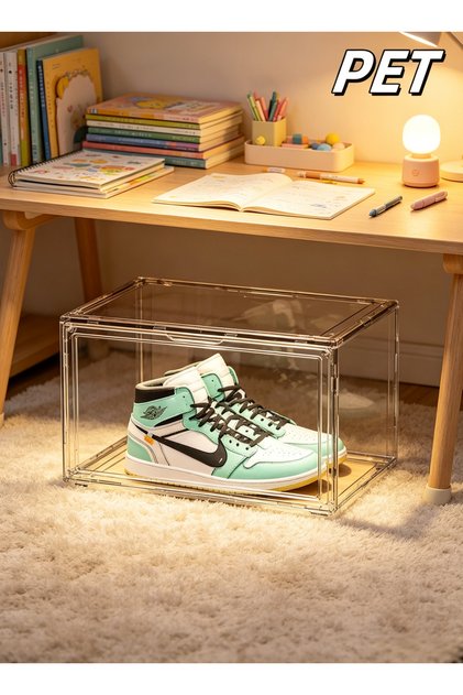 Installation-free multi-layer shoe storage box - transparent visible drawer-style sports shoe collection display rack