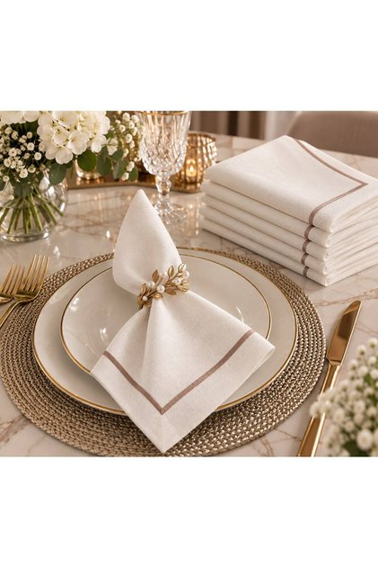 Cream 6-Piece Bronze Piko Fabric Napkin Set 40X40 cm – Stylish Table Napkin Set with Linen Look
