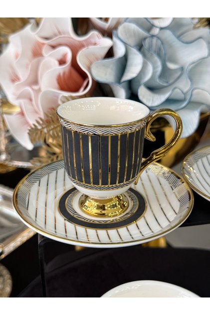 Kosova Black Color Gold Embellished Brown Coffee Cup Set 90 ml Rsy146
