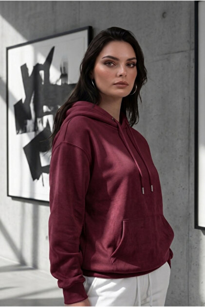 Women's 3 Thread Thick Plain Hooded Sweatshirt