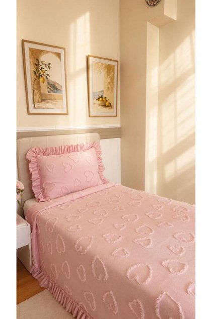 Ruffle Pure Love 2 Parça Tek Kişilik Pike Takımı Pudra