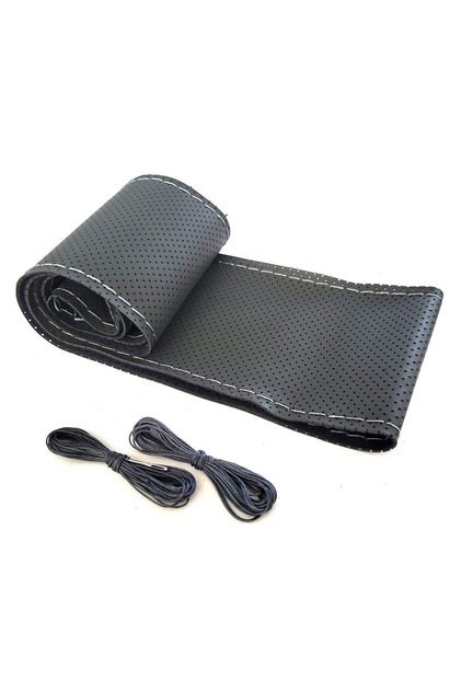 Husă de volan din piele perforată RoGroup, cu ac și ață pentru cusut, gri