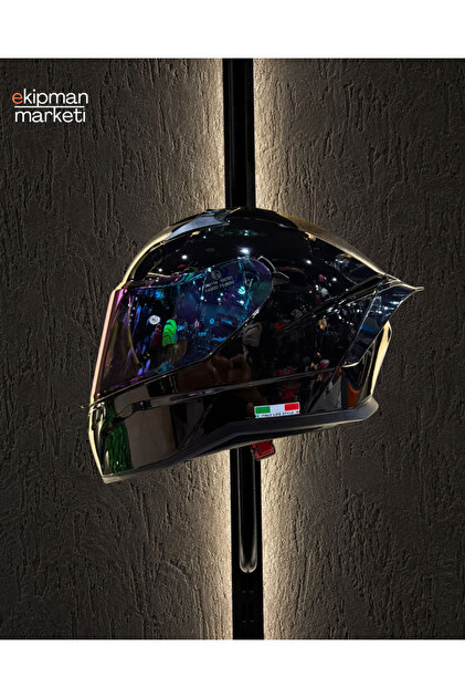 869 Gloss Black Parlak Full Face Kask (Rainbow Vizör)