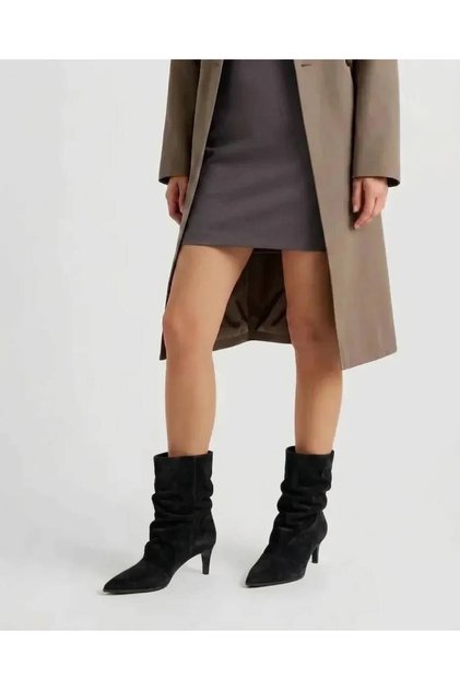 Women's Long Suede Zipperless Boots Wide Fit Heeled Thick Sole