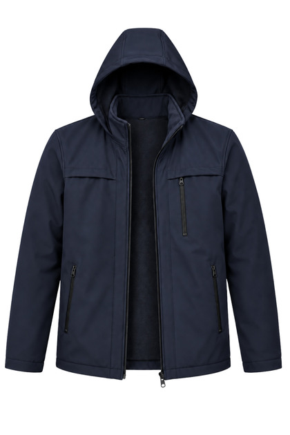 Erkek Kapüşonlu Softshell Mont Su Geçirmez Fermuarlı Cepli Mevsimlik Mont