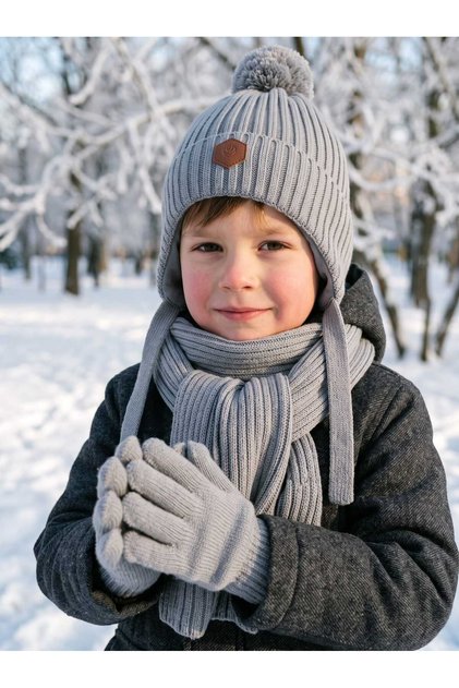 Kitti 4-8 Years Old Boys' Lined Scarf, Beanie, Gloves 3-Piece Set