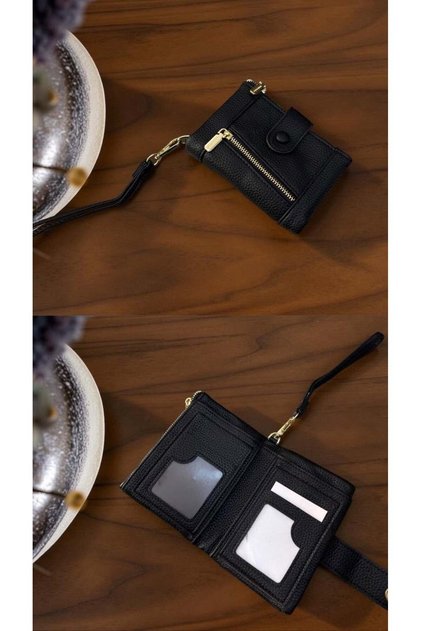 Black Color Soft Texture Small Size Quality Wallet with Wrist Strap