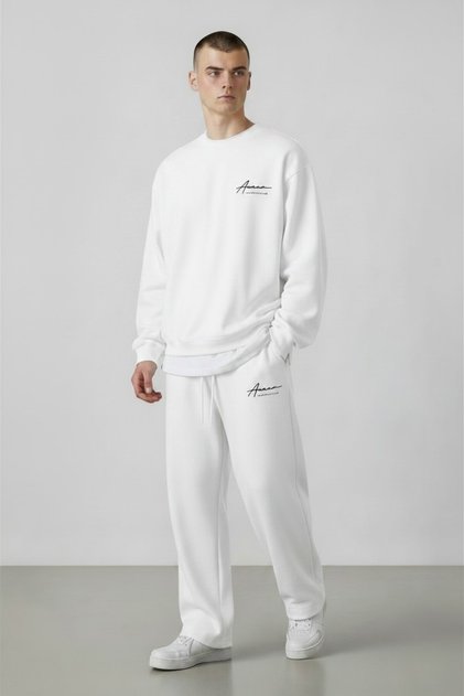 Men's Aurum Text Printed 3 Thread White Tracksuit Set