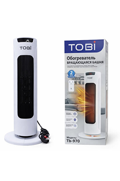 Aerotermă tip turn, 2000W, 60 ° Oscilație, Telecomandă, Încălzitor electric de cameră ALB