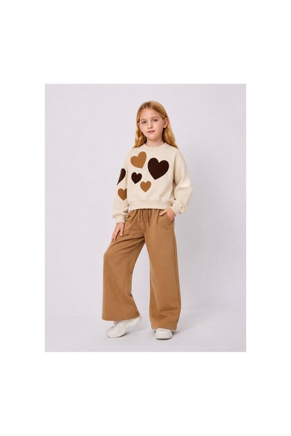 Girls' Embroidered Heart Decorated Track Suit Set