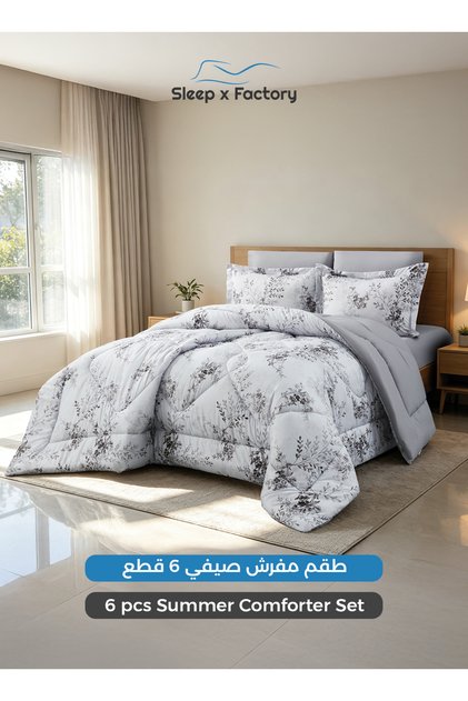 6-Piece Reversible Double Sided Microfiber Comforter Set 200x200 cm – Floral Bedding