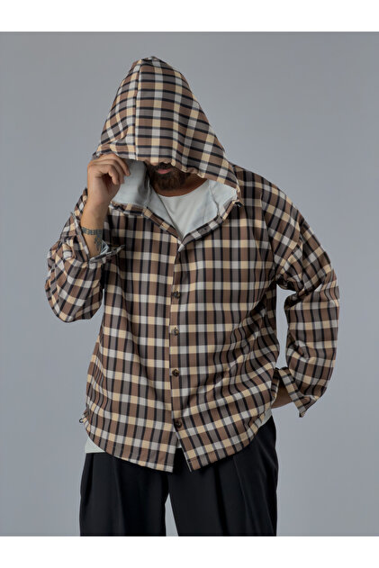 Plaid Men's Hooded Shirt Coc3381