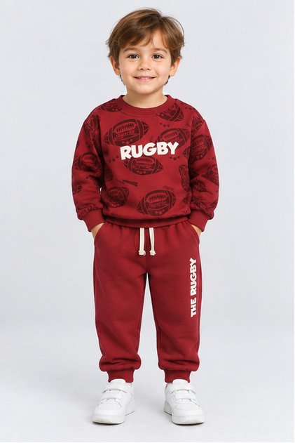 Boys' Rugby Ball Printed Cotton Sweatshirt and Pants Tracksuit Set Ak119