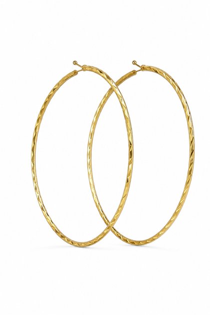 Yellow Color Patterned Large Hoop Earrings - Nickel-Free Stylish Design