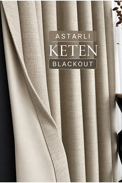 Keten Blackout Bej Fon Perde Karartma Düz Ekstraforlu Kornişli Ultra Yoğun Keten Işık Geçirmez