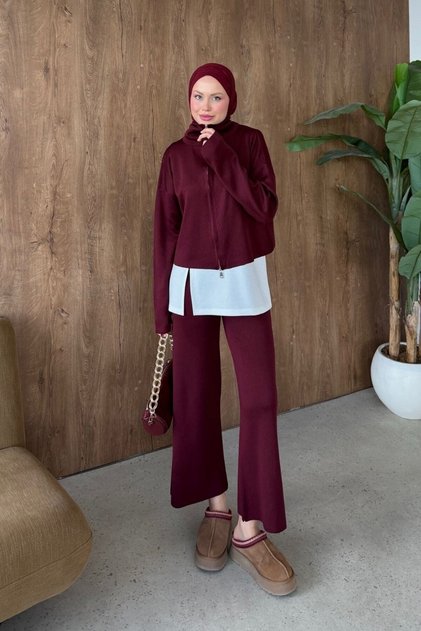 Taç Triple Mercerized Suit Burgundy