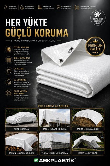 2x2 Beyaz Ebatlı PVC Branda Gölgelik Su Geçirmez Çadır - 100-120 gr/m²