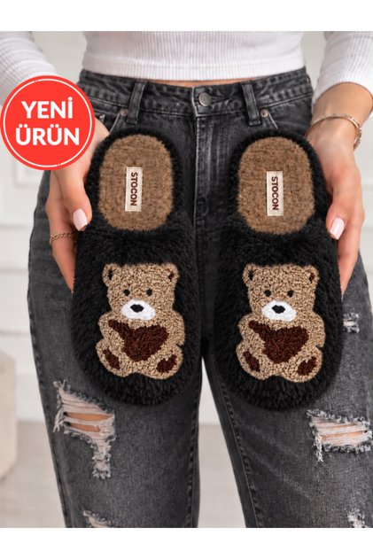 Cute Teddy Bear Figured Plush Home Slippers Soft Sole Winter Home Slippers Dowry Slippers Gift Stc1350