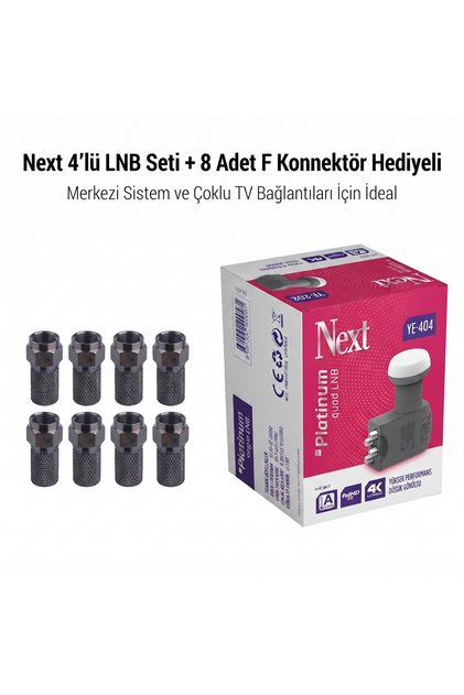 4'lü LNB Full HD 4 Çıkışlı Universal LNB + 8 Adet F Konnektör Uydu Seti - Çanak Anten Malzemeleri