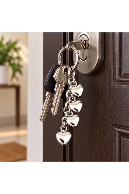 Metal Keychain with Multiple Heart Figures and Chain Detail – Stylish and Elegant Design
