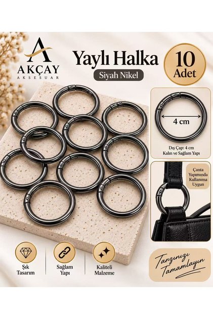 10 Adet Metal Yaylı Halka - Çap : 4 Cm