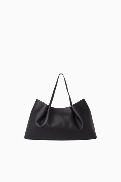 Dimple Black Pebbled Leather, Elegant and Luxurious Large Tote Bag, Paris Style - Black