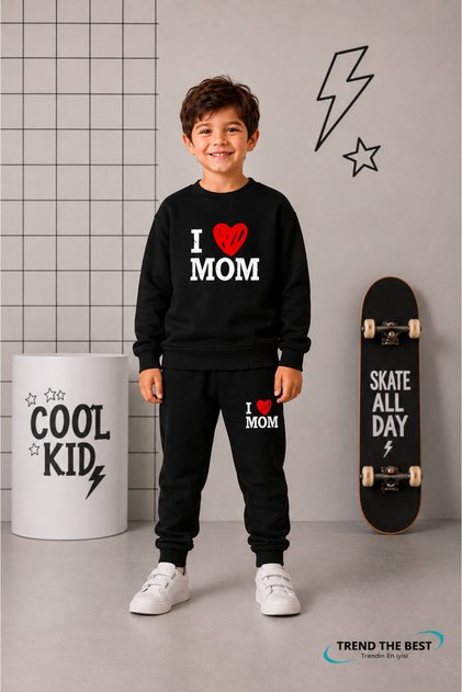 Winter Unisex Black Tracksuit, Black Sweat Top and Bottom Set