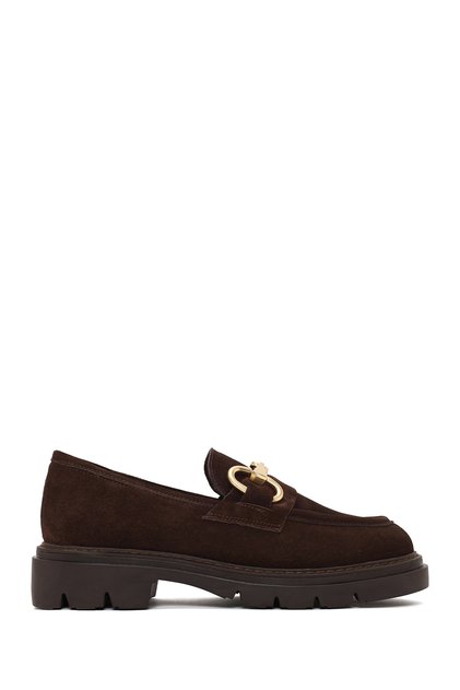 Women's Brown Buckle Suede Leather Masculine Loafer Af210000Ds