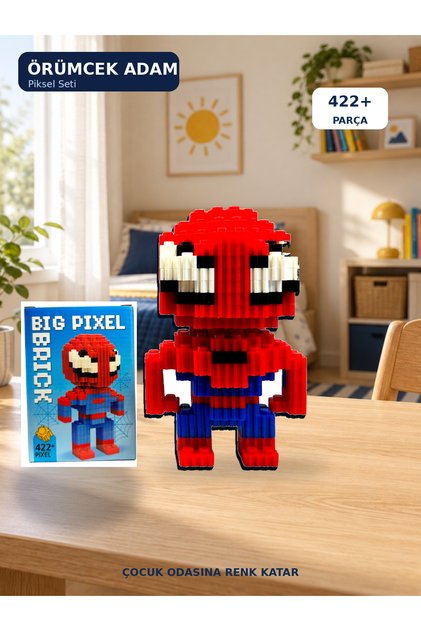 Büyük Kırmızı Mavi Örümcek Kahraman 3d Piksel blok yapım seti Maket Blok Yapboz Eğitici 3 Boyutlu Puzzle Figür