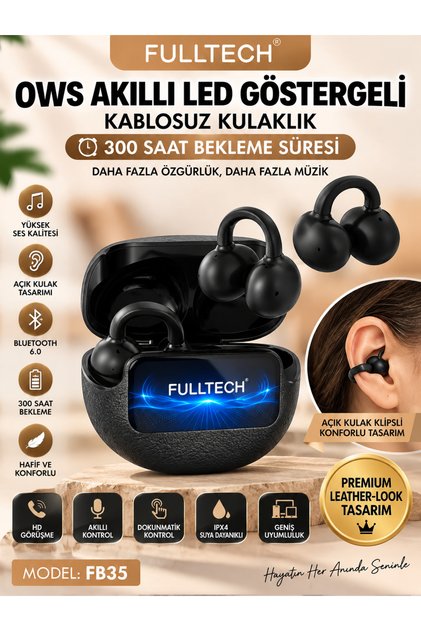 Fulltech FB35 Ows Açık Kulak Klipsli Bluetooth Kulaklık Akıllı LED Ekran 300