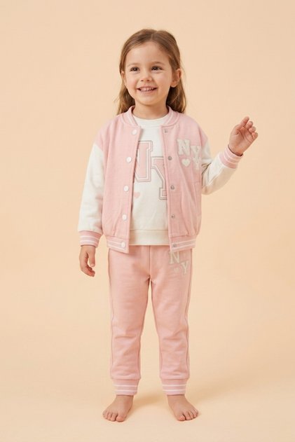 Baby Girl Ny Themed College Jacket Sweatshirt and Sweatpants 3-Piece Set