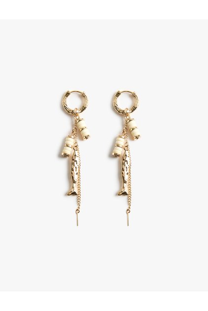 Steel Mixed Fish Charms Chain Detailed Dangle Hoop Earrings