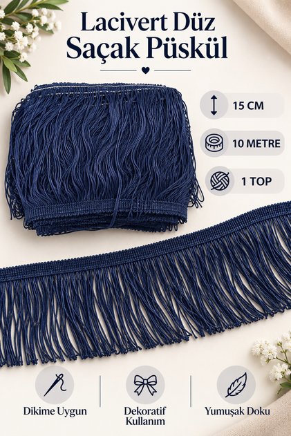 Navy Blue Flat Fringe Tassel 15 cm 10 Meters – Curtain, Runner, Tablecloth, Pillow and Decorative Textile Trim Strip