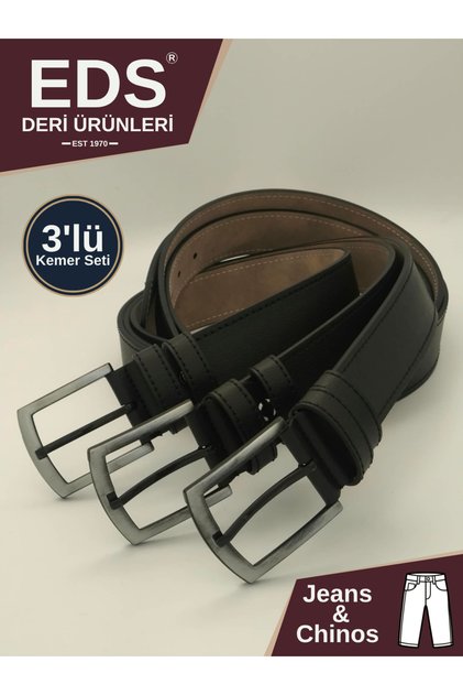Men's 3-Piece Black Sports Belt Set