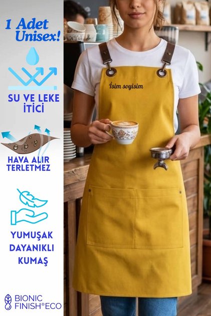 Kişiye Özel isim Nakışlı Önlük Çapraz Mutfak Kafe Chef Barista Garson Çiçekçi Kuaför Önlüğü Apron