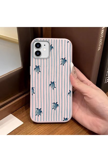 iPhone 11 Compatible Pink Leather Textured Silicone Protects Camera Shock-Absorbing Turtle Pattern Case