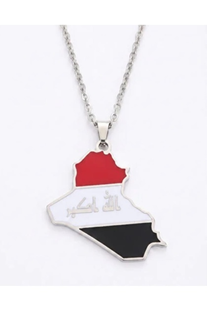 Iraq Flag Map Enamel Steel Necklace - Homeland Flag Themed Non-Tarnish Unisex Chain Necklace