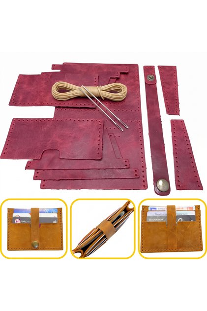 DIY Tuna Genuine Leather Belted Card Holder Making Kit, DIY Handmade Vertical Wallet Card Holder Kit