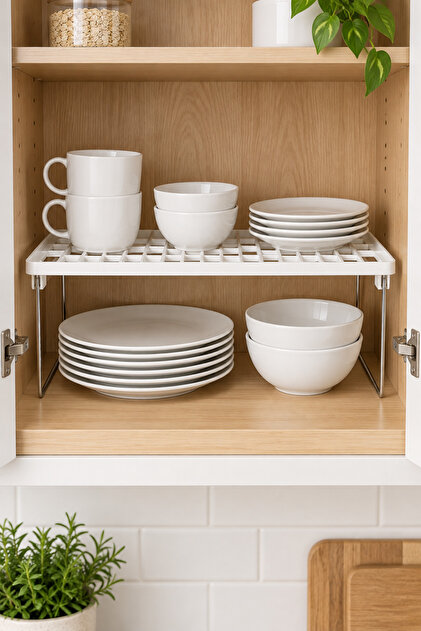 Foldable Metal Standing Shelf Riser for Inside Cabinet 36X22X16 cm Kitchen and Bathroom Organizer