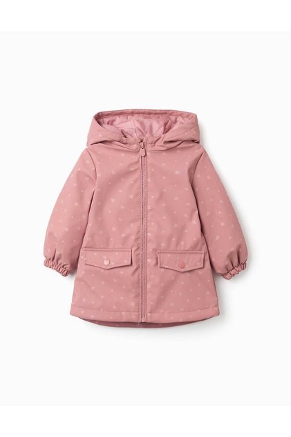Padded Rubber Parka With Hood And Pockets For Baby Girls, Pink