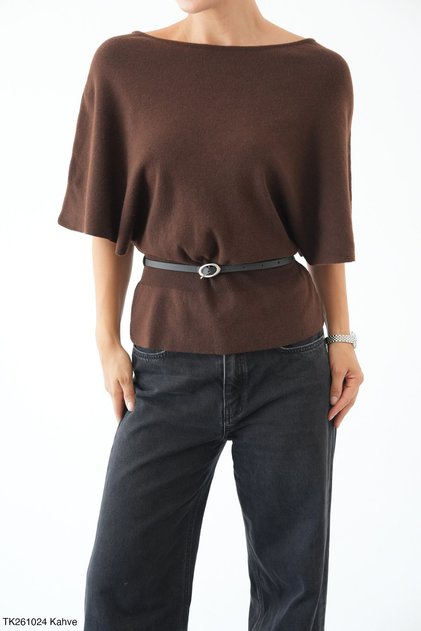 Qu Style Belted Crew Neck Knit Sweater