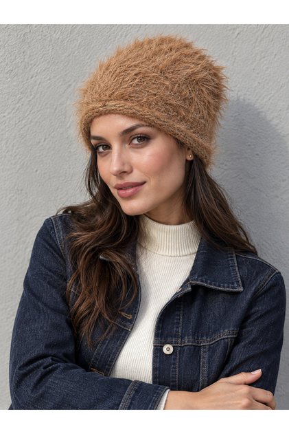 Women's Camel Long Furry Plush Beret Bere1156