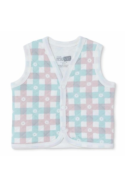 HelloBaby Kız Bebek Kapitone Yelek Ekose Baskılı Çıtçıtlı V Yaka Sleeveless