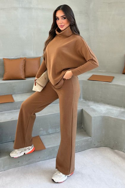 Set de top și pantaloni pentru femei, cu textură moale, de culoare bronzată