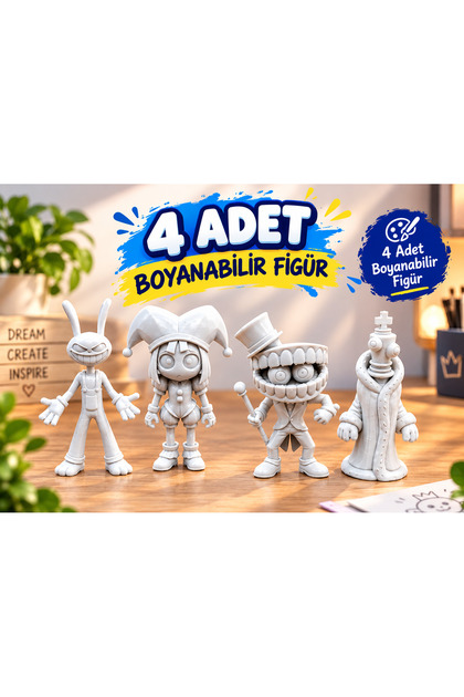 Dijital Sirk Boyanabilir Figür Seti / 4 Adet Boyanabilir Figür (Boya Dahil Değildir)