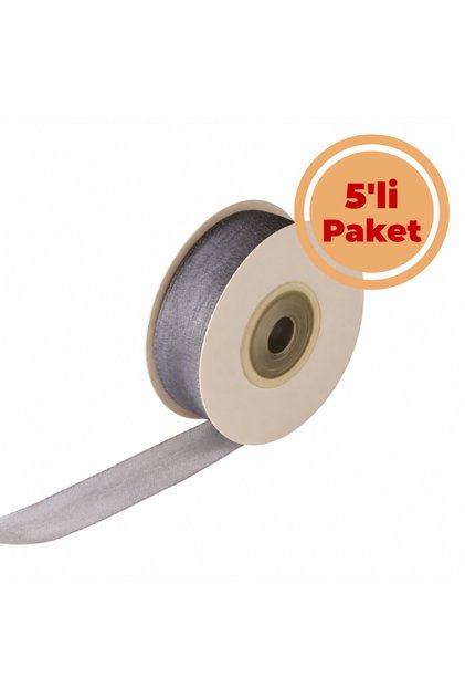 Organza Ribbon 2 cm 25 Yards 5'Li Package Colors Silver 1059