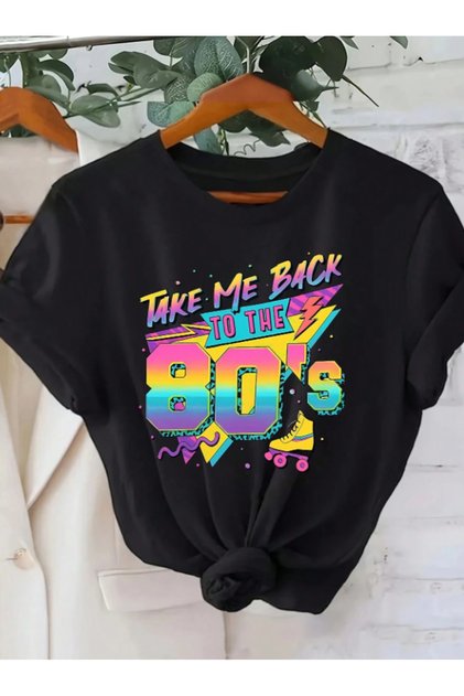 Take Me Back to the 80's Printed Colorful Skate Design 80S Trendy Fashion Printed Oversize T-Shirt