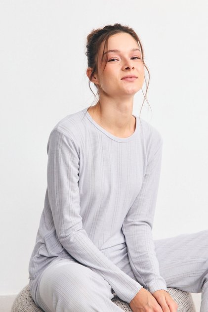 Ribbed Textured Soft Pajama Set Lilac