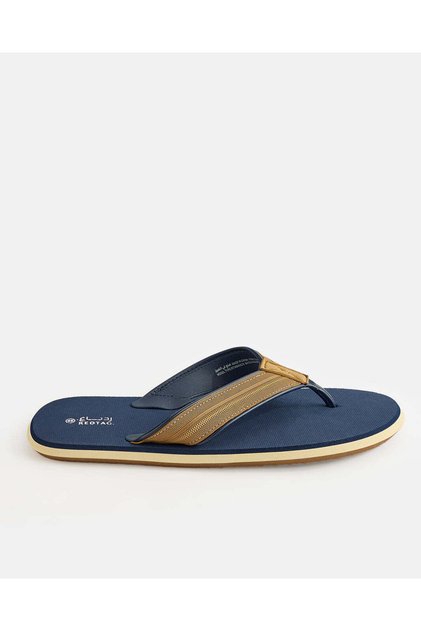 Men Navy And Tan Textured Flip Flops